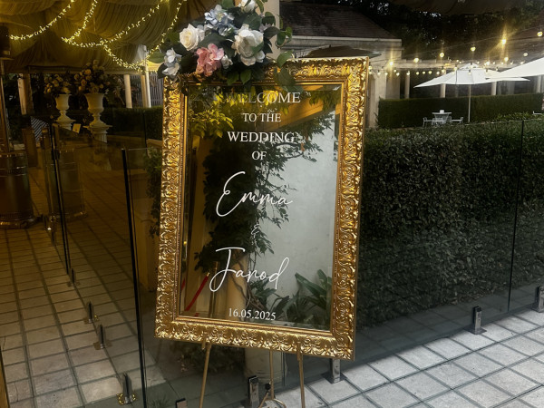 Vintage Gold Mirror with Personalised Lettering Photo