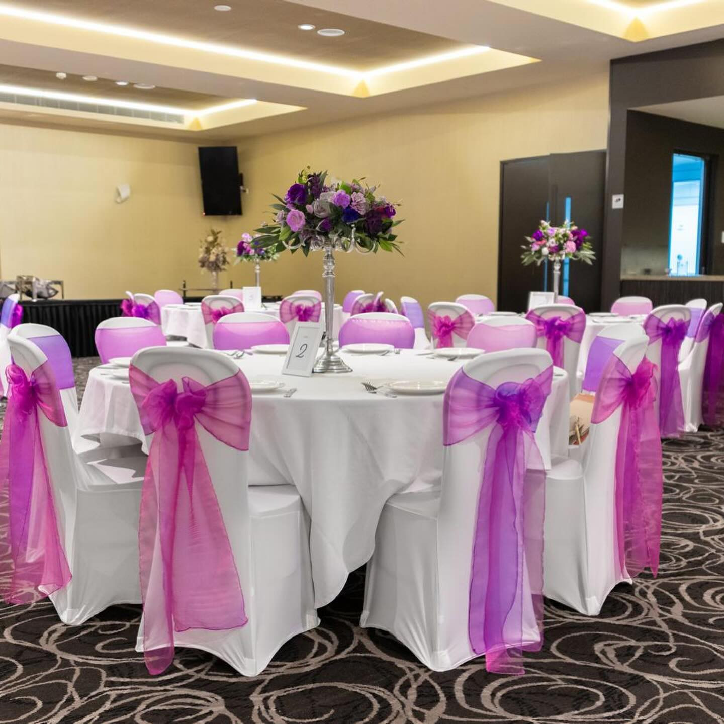 Chair Sash and Floral Centrepiece