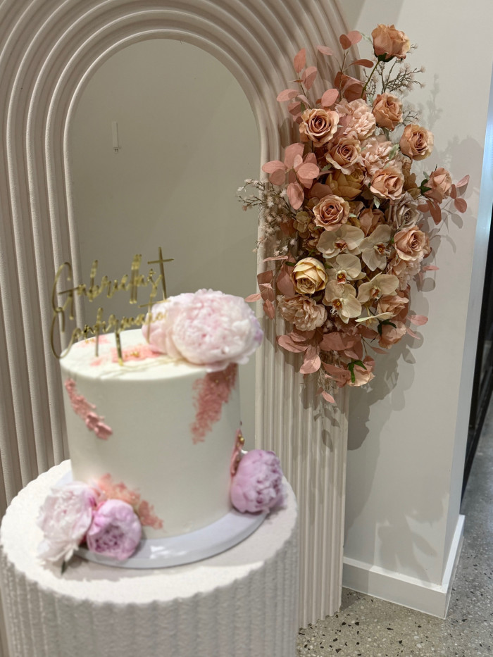 Silk Pink Floral with Pink Fans Spray Photo - 4