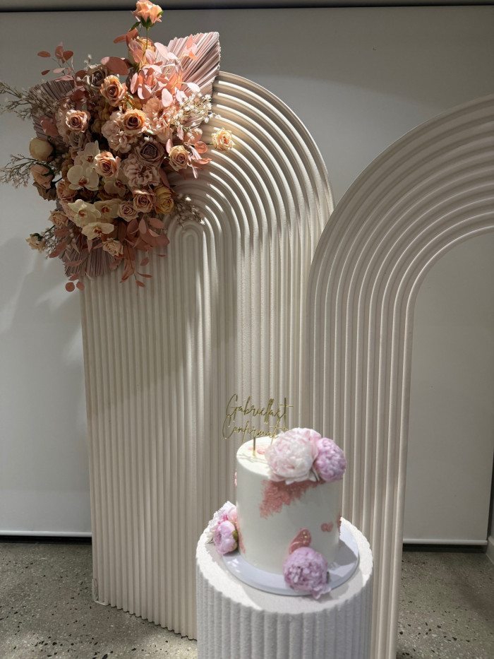 Silk Pink Floral with Pink Fans Spray Photo - 3