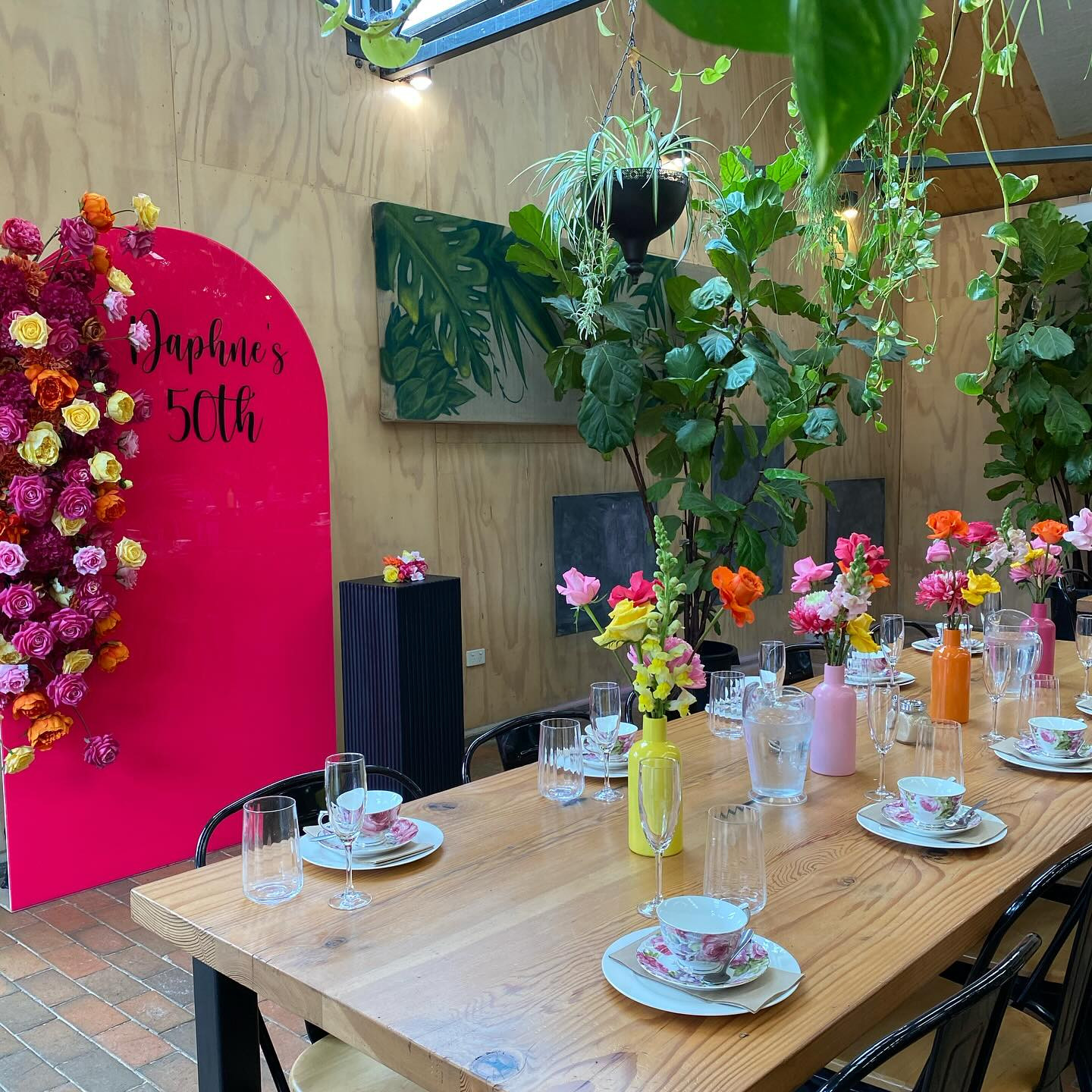 Pink Acrylic Wall, Personalisation, Silk florals, Table Centrepiece, 50th Birthday Decoration