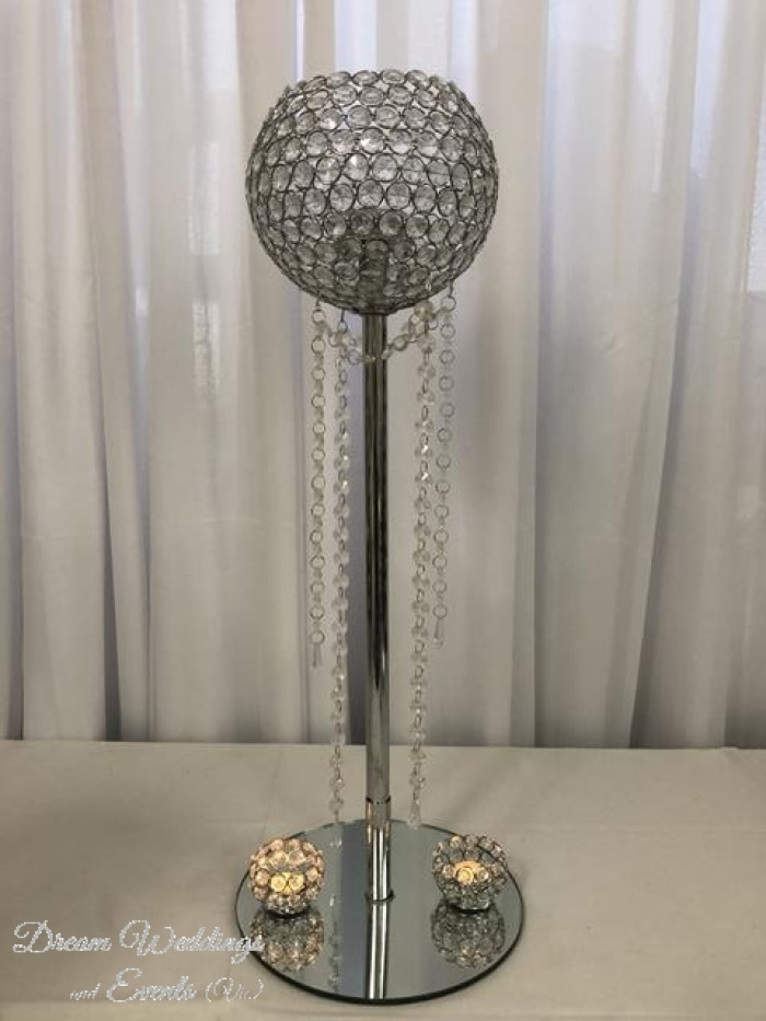 LED Crystal Ball Centerpiece with Base Mirror Photo - 1