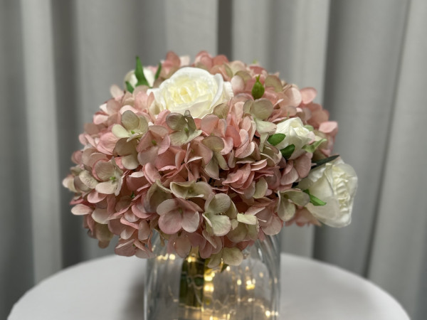 Small Light Pink Hydrangea & White Rose Centrepiece Photo