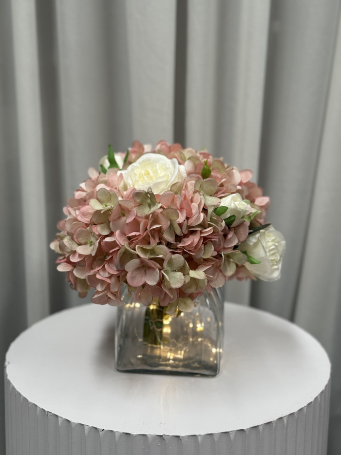 Small Light Pink Hydrangea & White Rose Arrangement Photo - 1