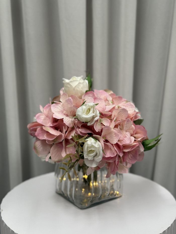 Small Pink Hydrangea & White Rose Arrangement Photo - 1