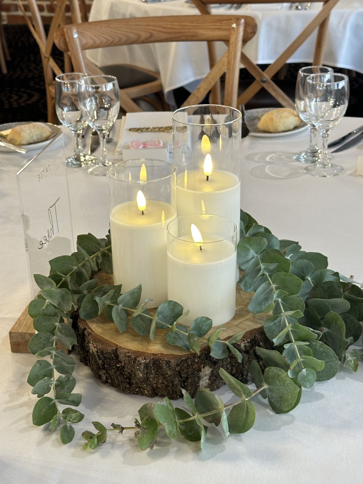 Wedding LED Candle Centrepiece with fresh Eucalyptus