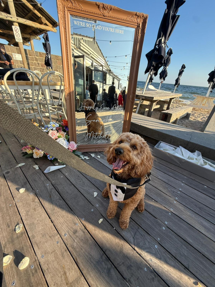 Large Freestanding Vintage Brown Mirror with Personalised Signage Photo - 4