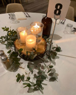Wood Slice and Three Candles Centrepiece Photo - 2