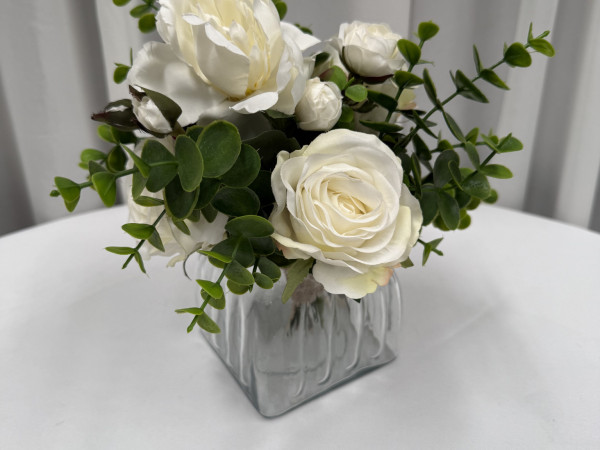 Small White Rose & Foliage Arrangement Photo