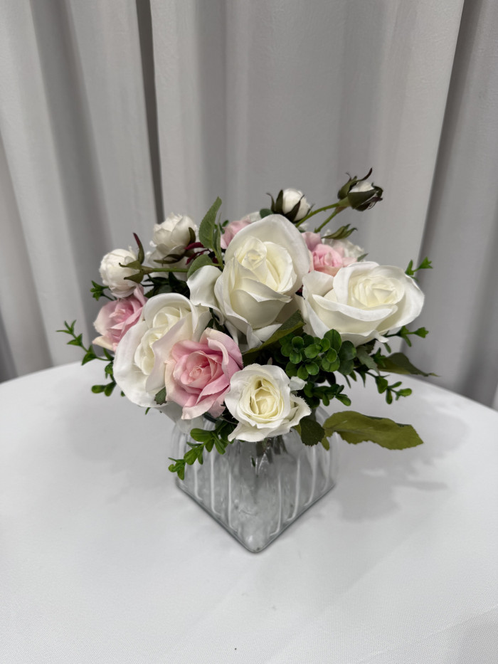 Small White Rose & Foliage Arrangement Photo - 2