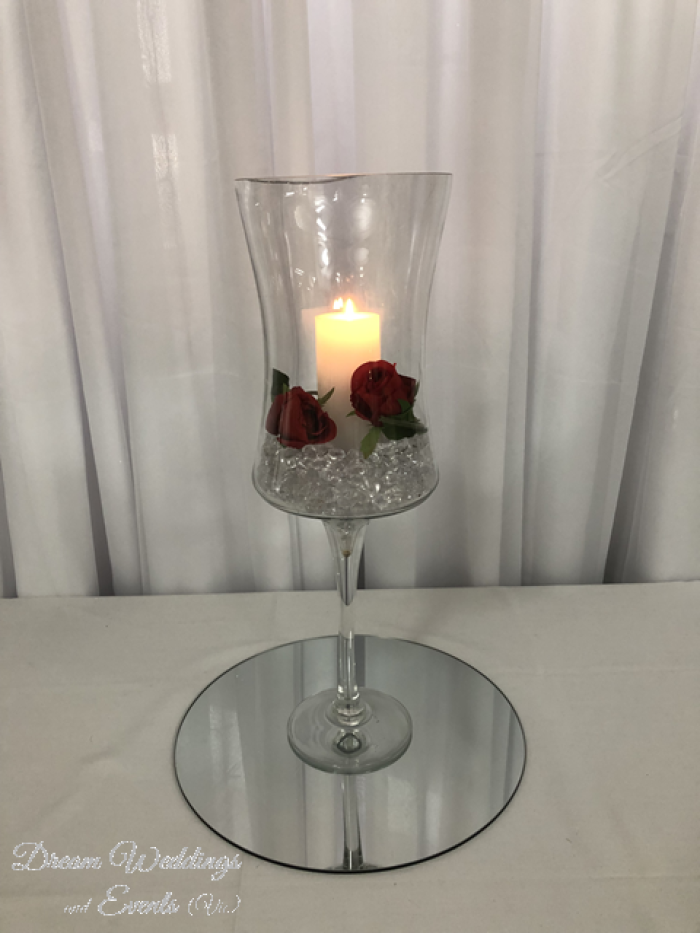 Tall Glass Hurricane Vase Centrepiece with Acrylic Ice and Candle Photo - 1