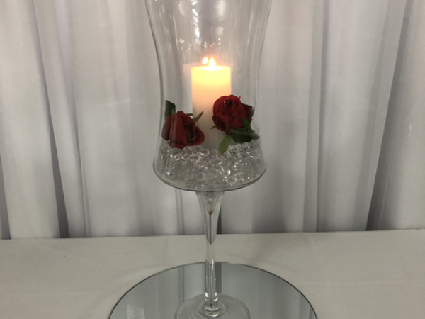 Tall Glass Hurricane Vase Centrepiece with Acrylic Ice and Candle Photo
