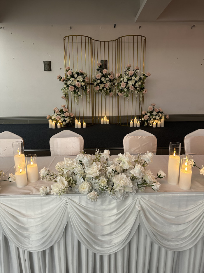 White Gypsophila and Rose Bridal Table Centrepiece Set Photo - 4
