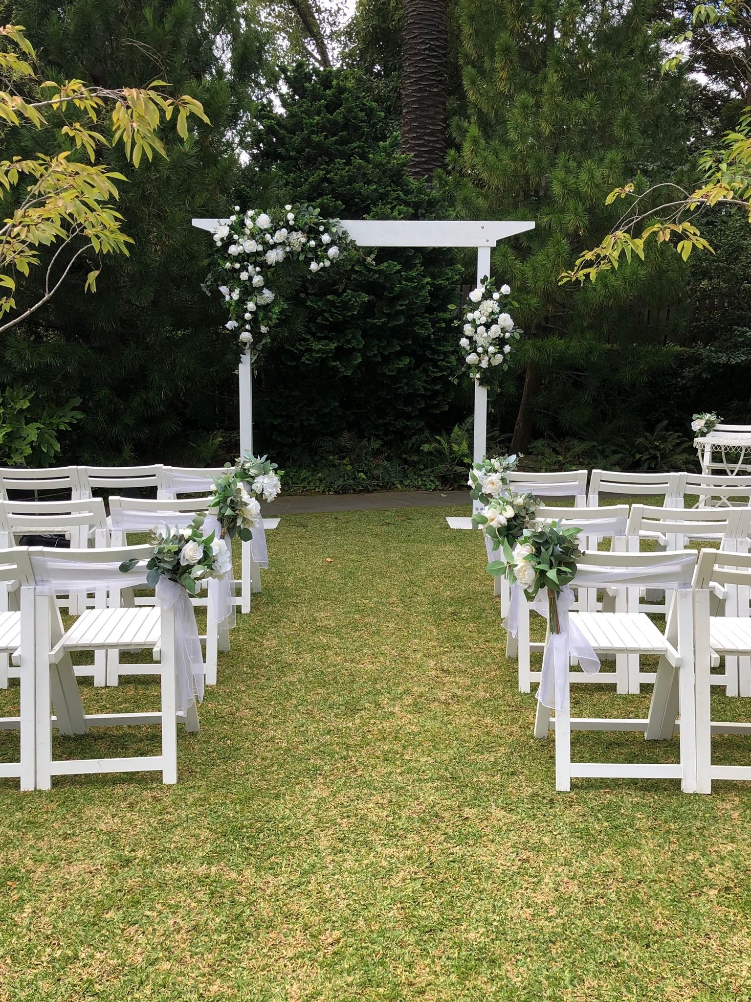 Wedding Ceremony Arbour, Silk Florals, Americana Chairs